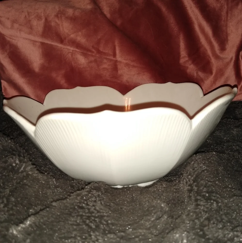 Large Lotus Serving Bowl White Pottery Big Flower Shaped Botanical Summer Dinner